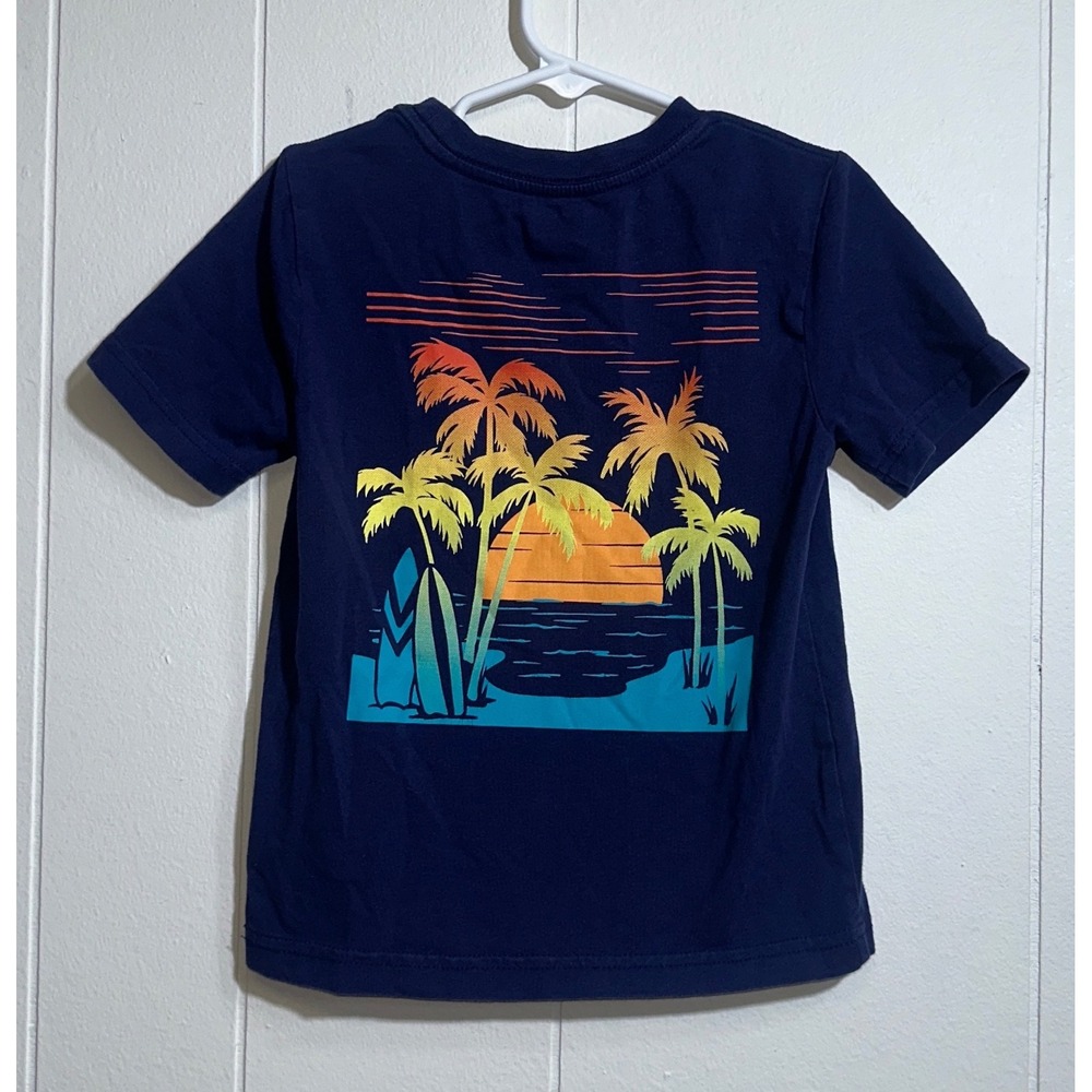 Tommy Bahama Boys Navy Blue Tropical Sunset Surfboard Graphic T-Shirt Size XS 4